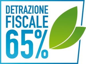 Grafica con la scritta Detrazione fiscale 65% e una foglia verde
