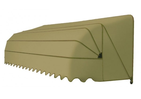 Tenda a cappottina Ariel verde oliva con balza smerlata, su fondo bianco