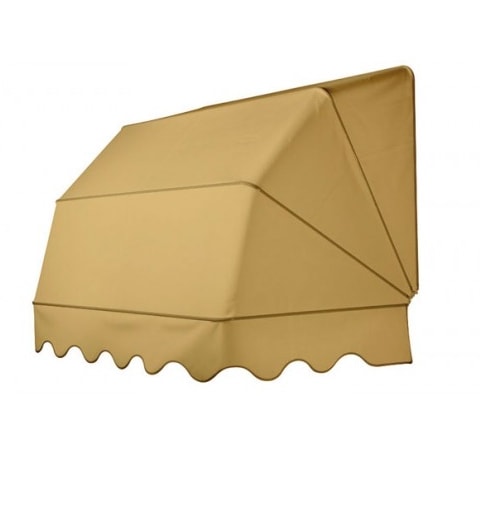 Tenda a cappottina Orione color sabbia con balza smerlata, su fondo bianco