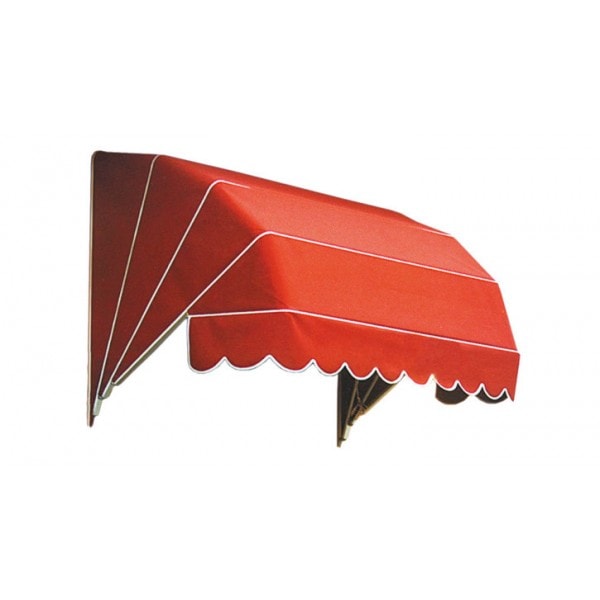 Tenda a cappottina Titano rossa aperta in profondità, su fondo bianco