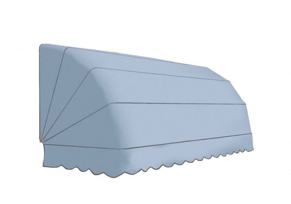 Tenda a cappottina Zenit azzurra con balza a piccole onde, su fondo bianco