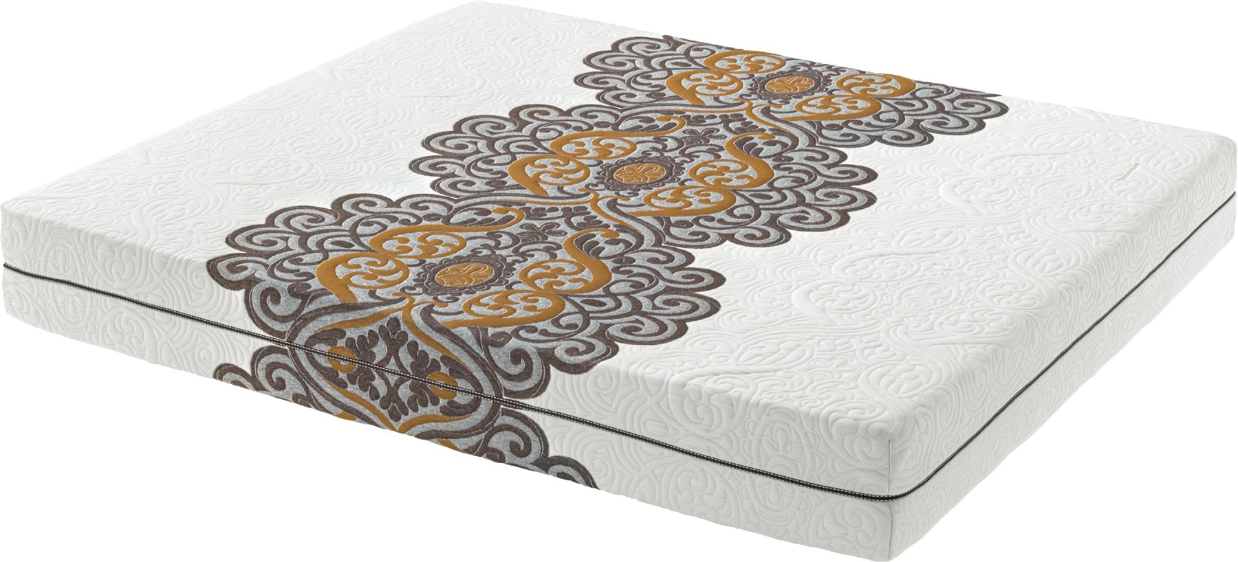 Materasso bianco con trapuntatura decorata e maniglie laterali